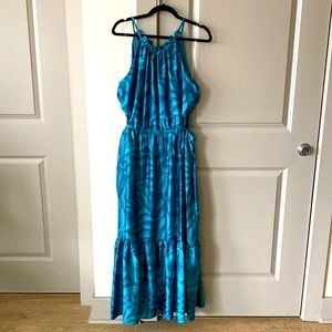 Satin Tropical Dress with side cutouts. Size 16